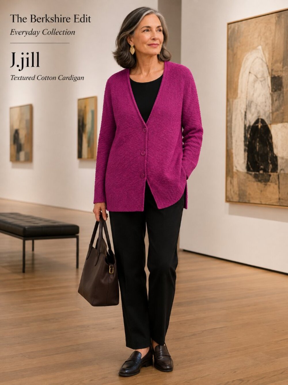 J.Jill Textured Cotton Blend Cardigan Berry Magenta Button Front XL Petite